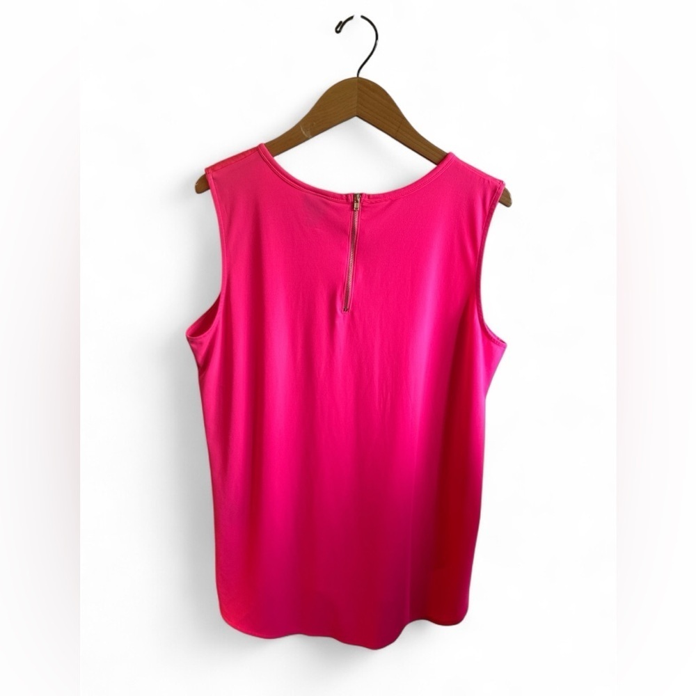Worthington Sleeveless Top Hot Pink Ruffle Front Back Zipper Womens Size XL - Picture 4 of 10